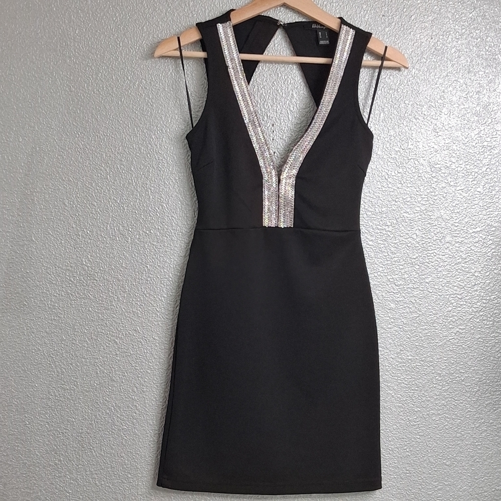 Revamped Black Mini Dress with Silver Detailing  Size XS